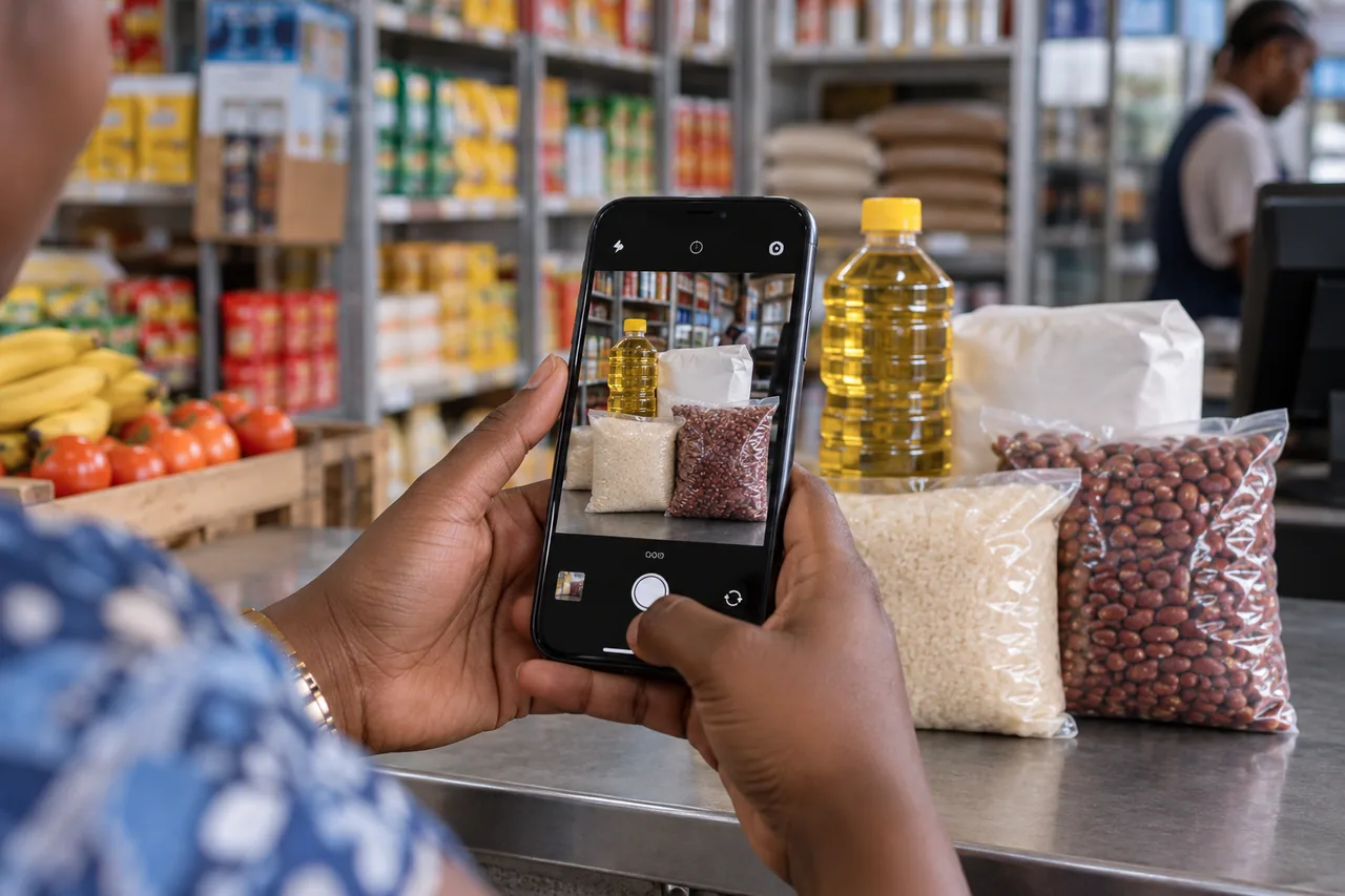 Illustrative retailer using a smartphone to capture products for a multimodal order.